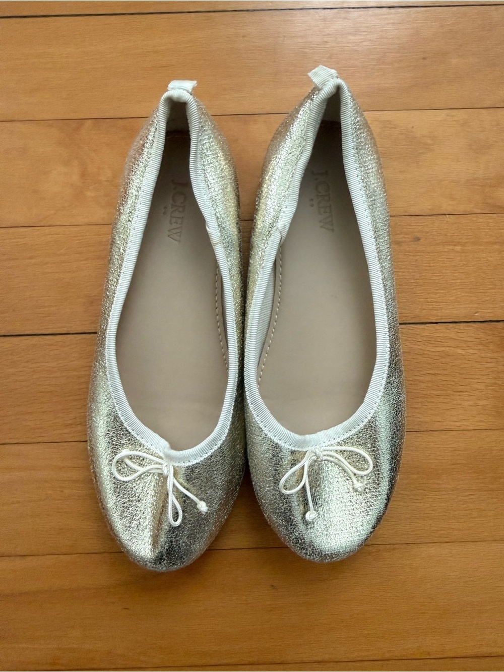 Girls Crewcuts Metallic Gold Ballet Flats with Bow Detail